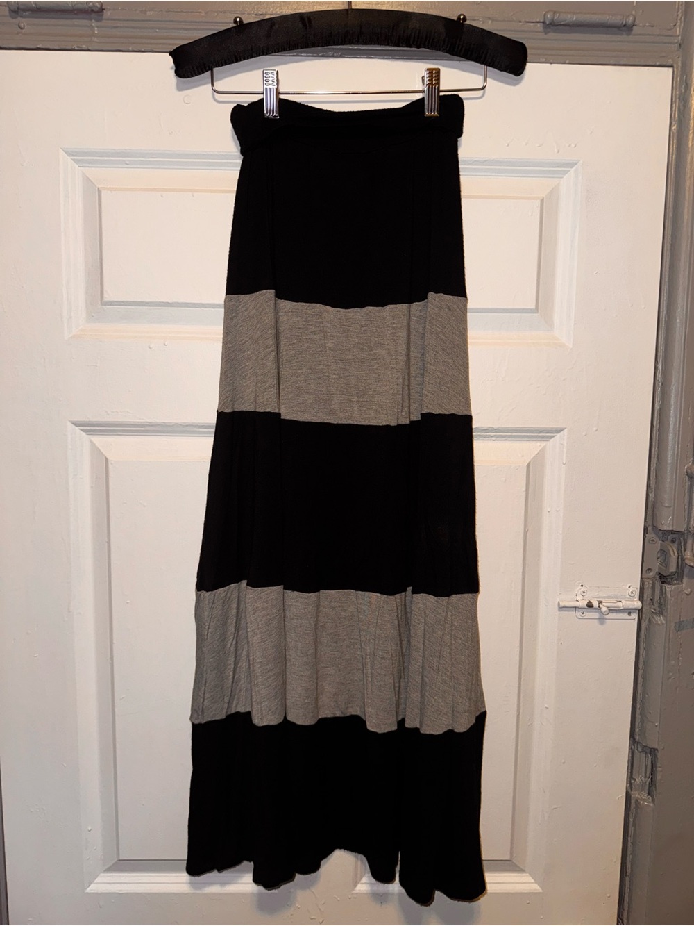 AB Studio Black and Gray Striped Maxi Skirt